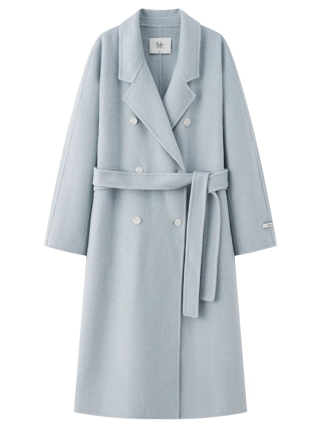 Cashmere Double-breasted Collar Woolen Coat Women 2025 Winter Commuting Light Blue Casual Loose Lazy Simple Coat
