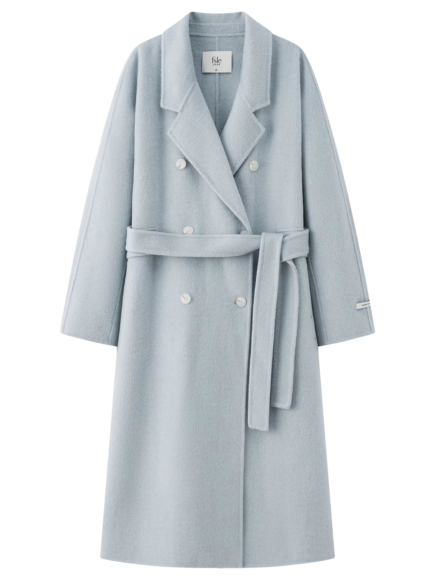 Cashmere Double-breasted Collar Woolen Coat Women 2025 Winter Commuting Light Blue Casual Loose Lazy Simple Coat