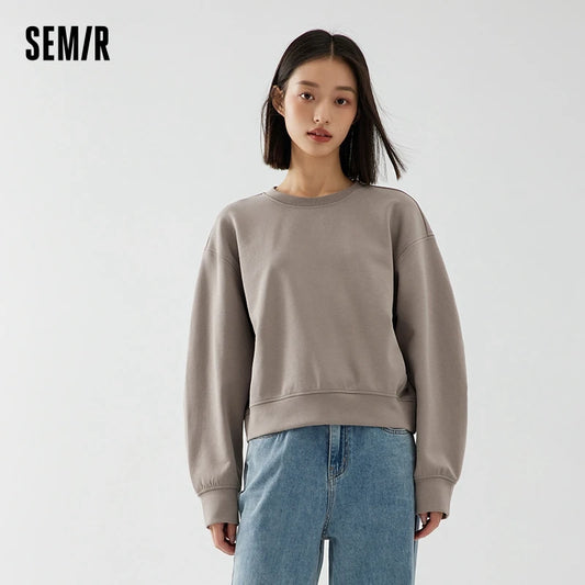 Semir Sweatshirt Women Loose Relaxed Dropped Shoulder Casual Style Letter Base Shirt  Elegant Versatile Hooded Pullover