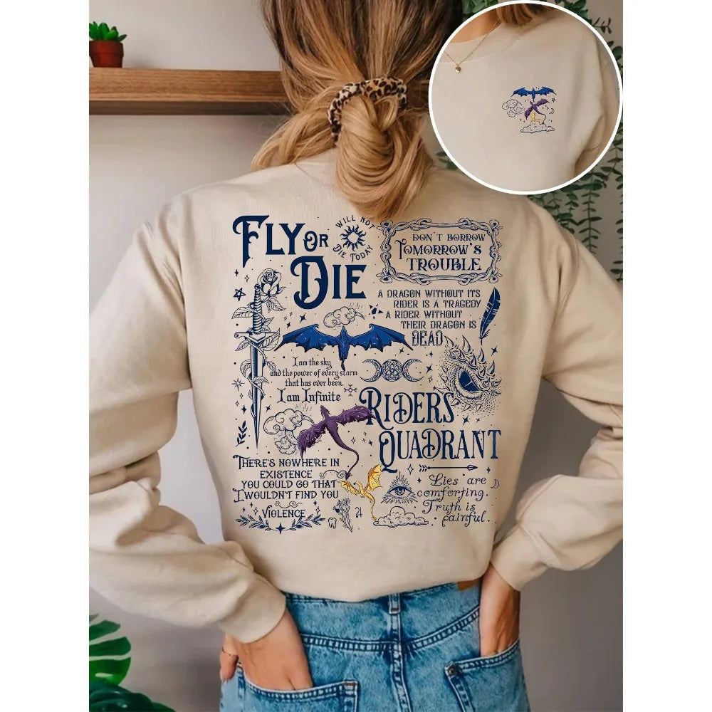 Fourth Wing Dragon Basgiath War College Slogan Women Sweatshirt Divine Sword Tome Elemental Dragons Duplex Printing Sweater