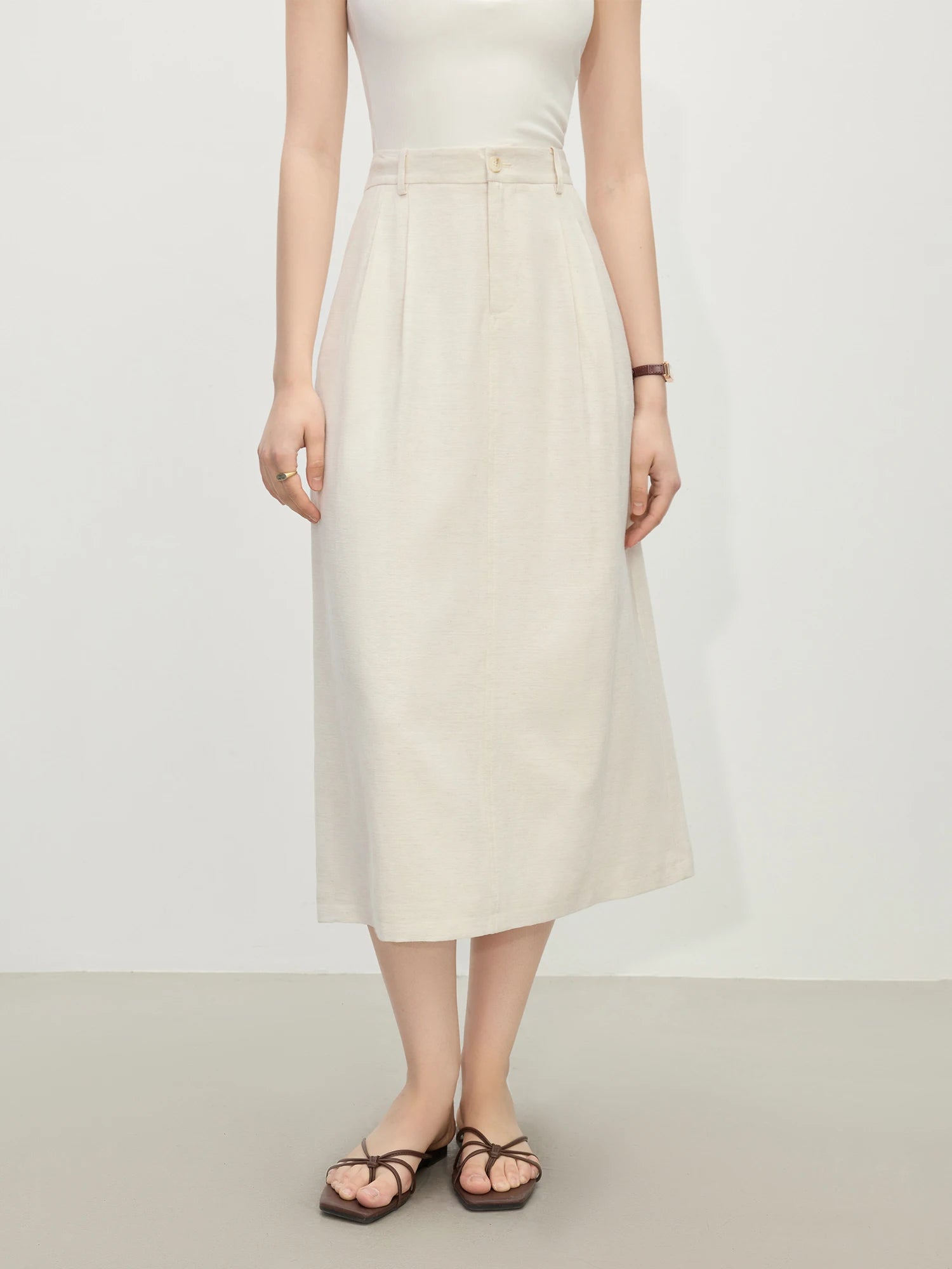 FSLE 2025 Summer Women's Minimalist Sleeveless Shirt Set - Relaxed Fit & Fluid Skirt Coordination