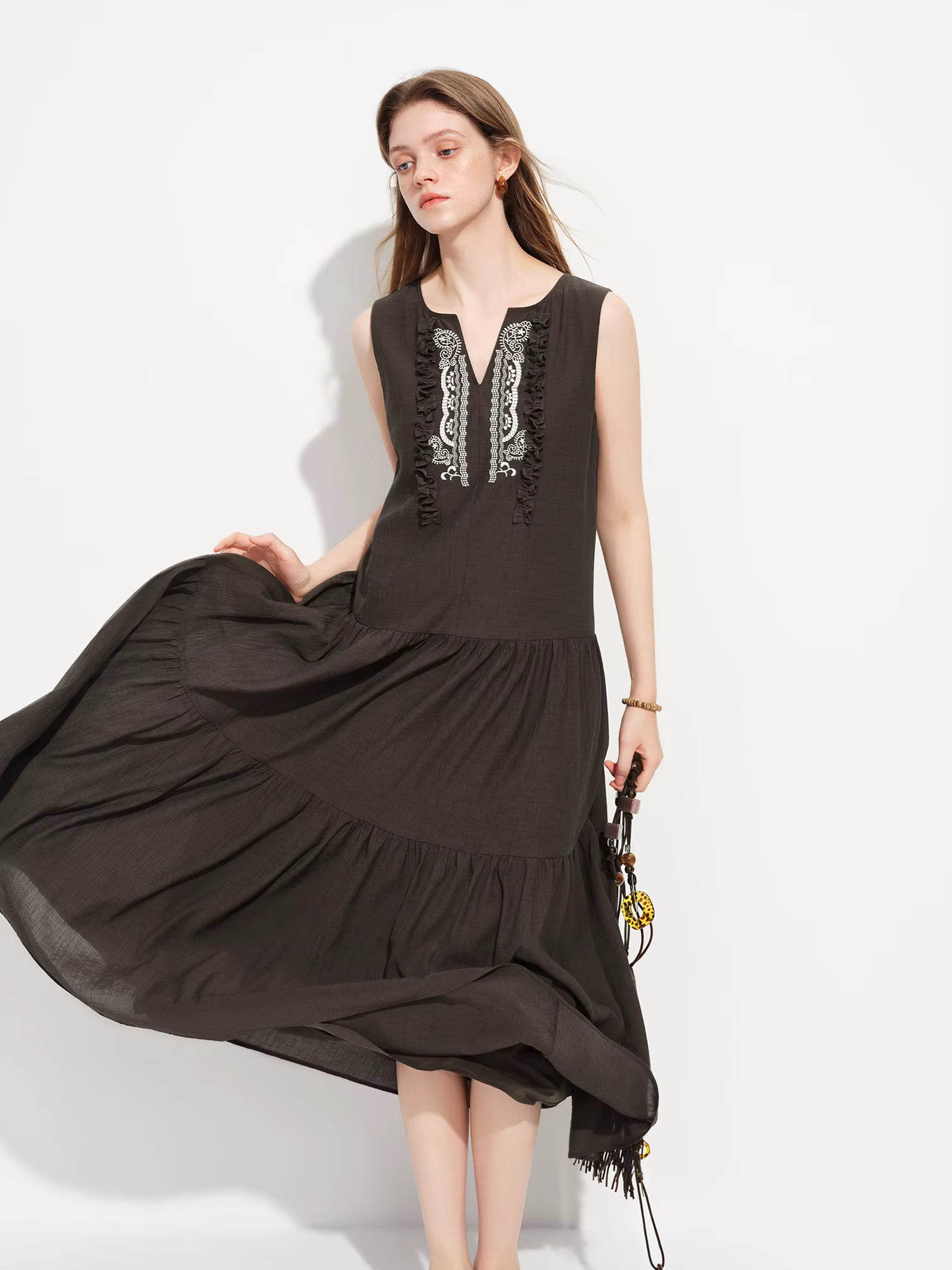 2026 Spring Sleeveless V Neck Paisley Print A-Line Dress Two Convertible Midi/Maxi Dress for Vacation Y2K Coastal Style