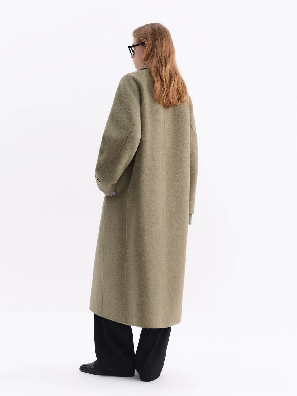 2025 Winter Women's Green Casual Commute Blazer Coat - Double-Faced Wool Blend Trench Outerwear for Daily Versatile Wear