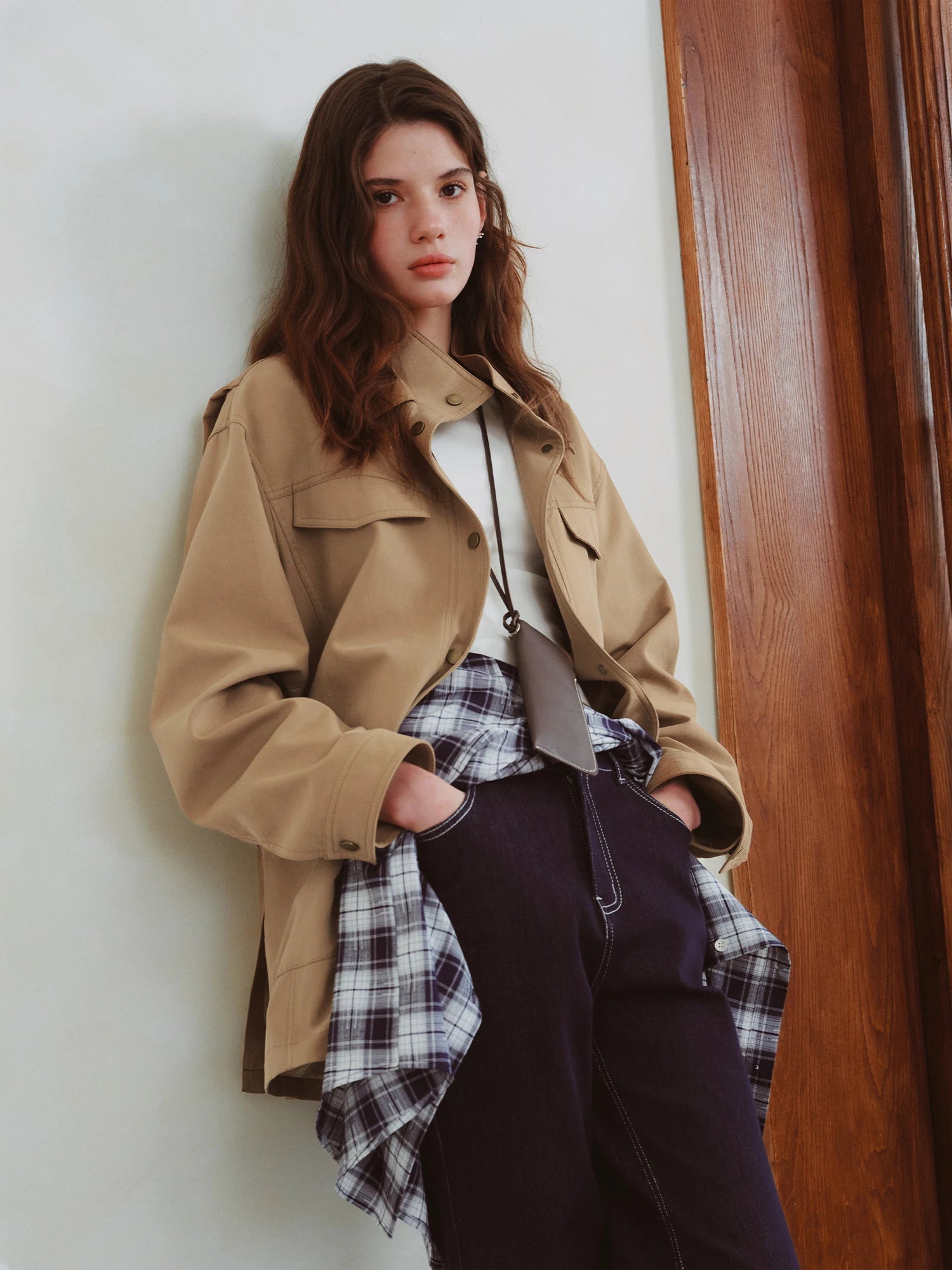 FSLE 2025 New Fall Women Vintage Baren Style Workwear Jacket Oversize Lapel Coat Retro Loose Fit Utility Jacket Outerwear Jacket