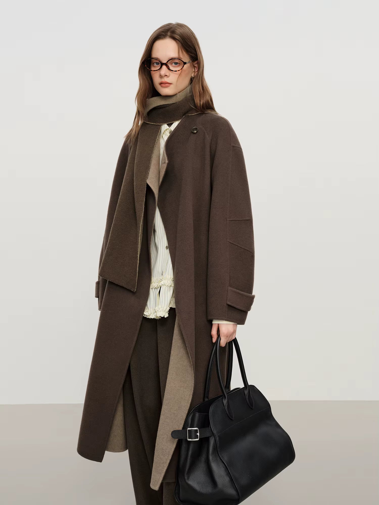 【Premium Series】 Stylish Luxury Cashmere Overcoat & Cozy Women's Scarf Double-Faced Tweed Outerwear for 2025 Winter
