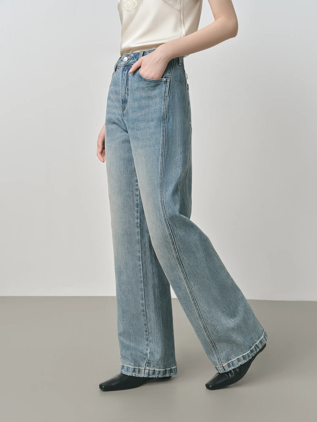 FSLE Retro Raw Denim High-waist Straight-leg Jeans Women's 2025 Early Autumn New 3D Cut Slimming Jeans