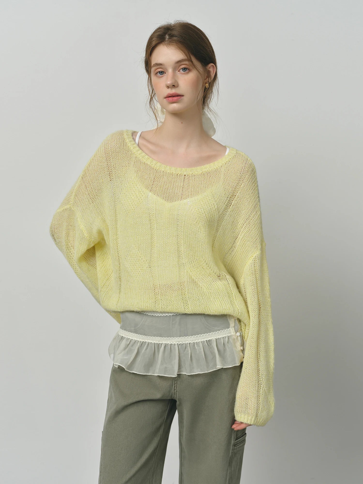 FSLE Alpaca French Lazy Cable Knit Sweater 2025 Autumn New Loose Pullover Sweater