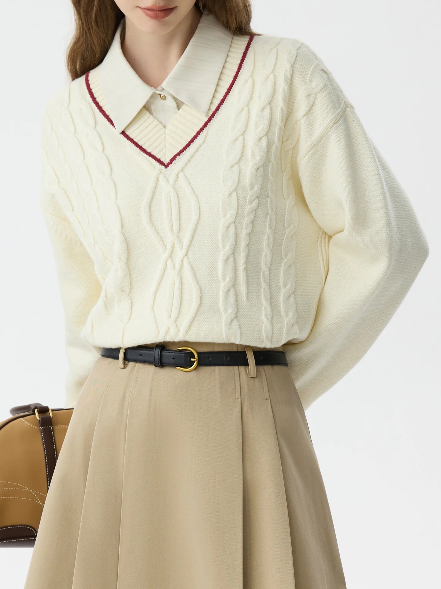 FSLE Office Lady College Solid Color Twisted Flower Pullover Knitted Sweater 2024 Winter Outfit New Interior Sweater 24FS14397