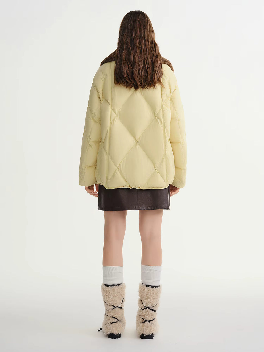 Furry Lapel Quilted White Duck Down Coats Women Casual Daily Retro Simple Loose Short Warm Coat Contrast Color Girlish BF