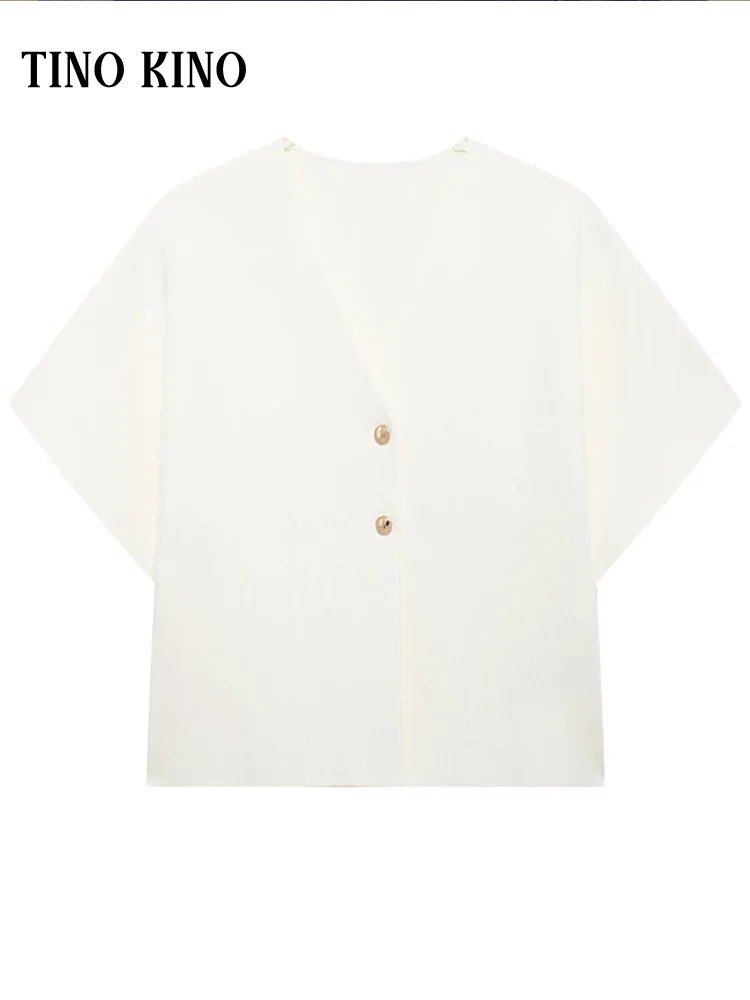 Elegant Solid Knitted Women's Vest V-neck Short Sleeve Buttons Loose Waistcoat Cardigan 2024 Summer Autumn Lady Commute Knitwear