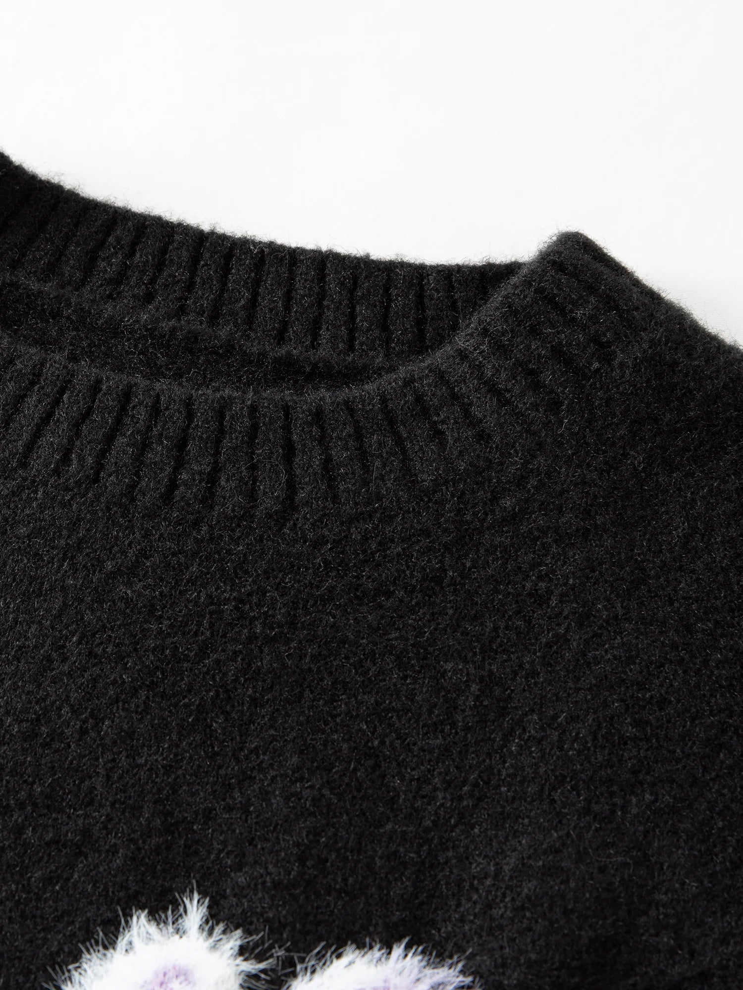 Winter 2025 Women's Floral Jacquard Knit Sweater - French Style Round Neck Pullover Warm Cozy Versatile Top