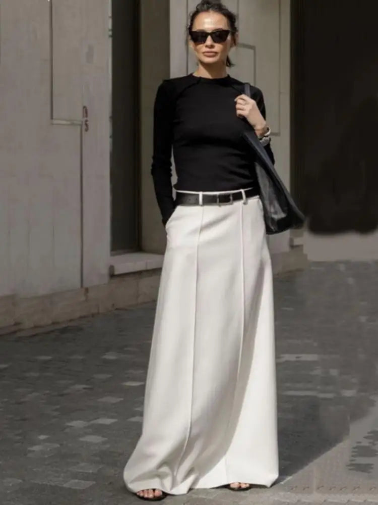 Bohohipei Office Lady Formal Solid Color H-line Skirts 2024 New Spring Summer High Waist Casual Elegant Long Skirt for Women