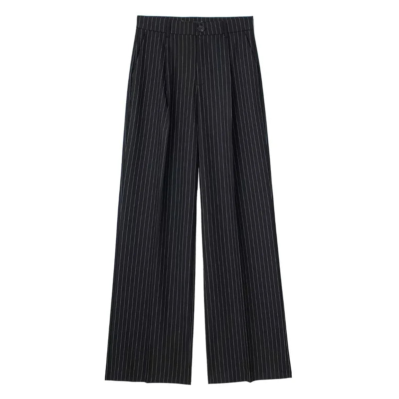 TRAF Women's Formal Pants Office Wear Women Striped Grey Black Pants Woman High Waist Baggy Suit Pants Casual Wide Leg Trousers