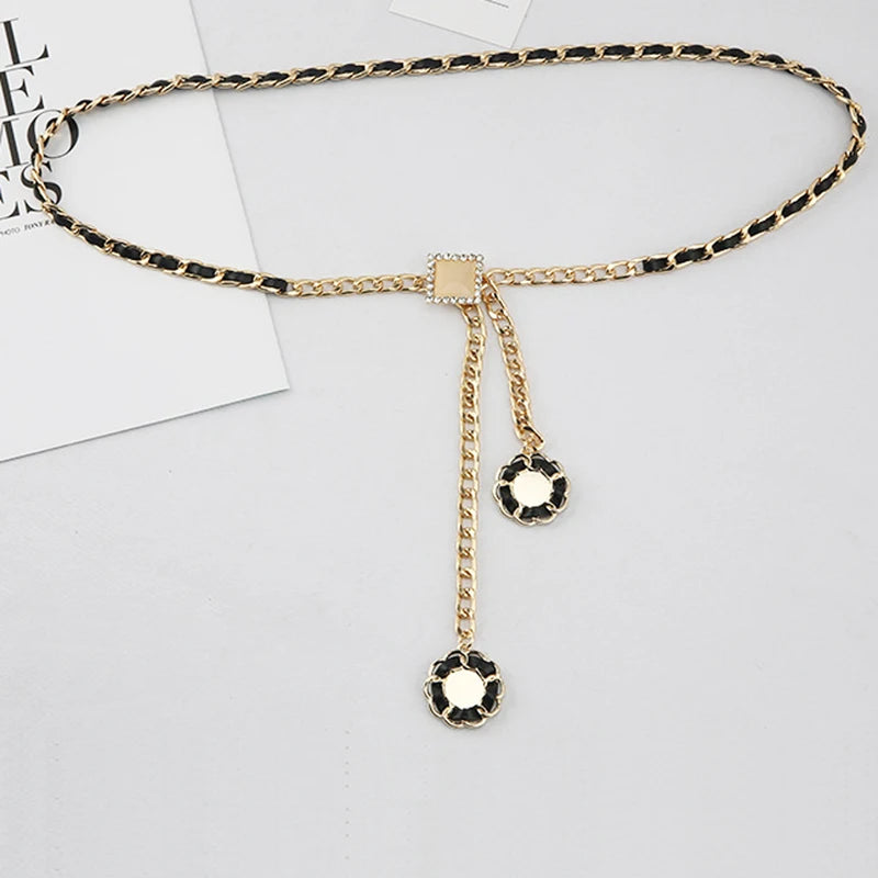 MYMC Metal Waist Leather Chain Belt for Dress Luxury Woman Girls WaistBands Decorative Dress Accessories Ladies Stretch Belts