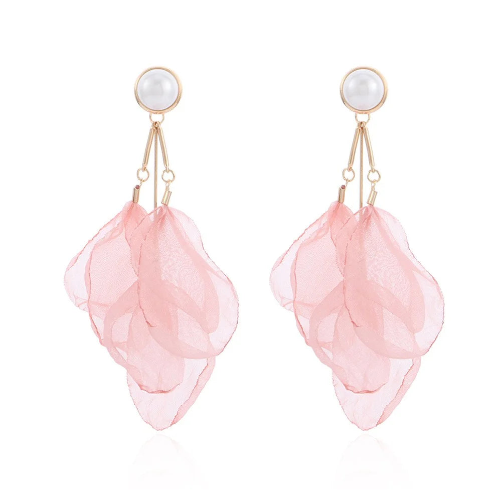 Badu Pearl Long Handmade Flower Tassel Earrings Girl Statement Jewelry Yarn Fabric Pendant Earrings for Women