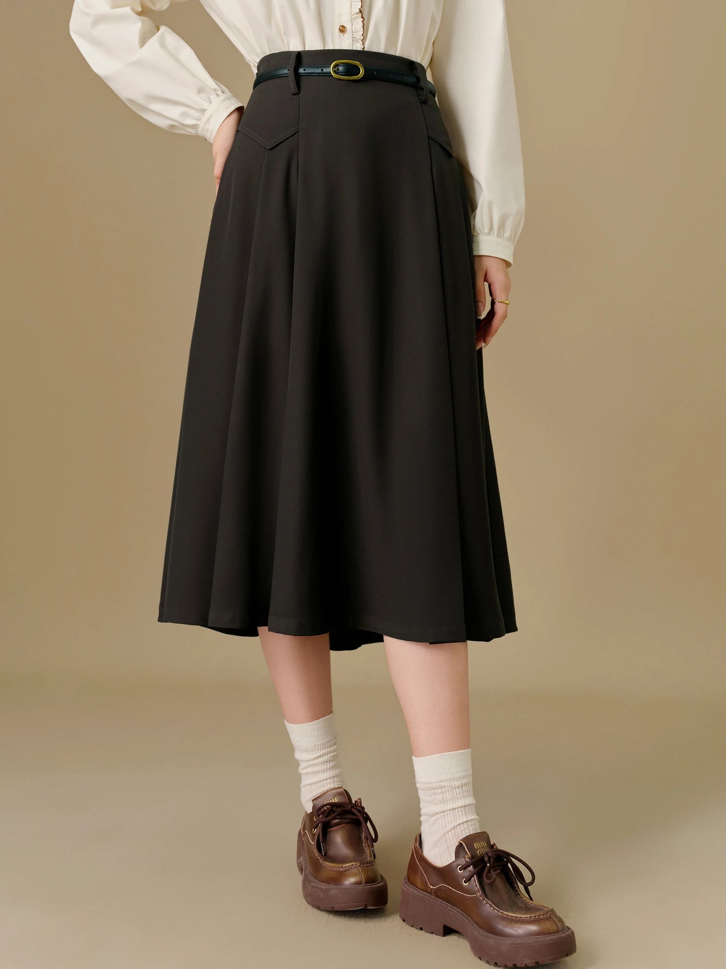 DUSHU Commuting Versatile Elegant Half Skirt Winter Outfit New High Waist Agile Slimming Half Casual Loose Skirt 24DS84339