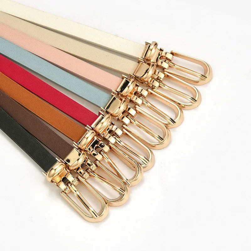 Black Red Brown Adjustable PU Leather Women Faux Leather Belts Candy Color Thin Skinny Waistband Fashion Dress Jeans Strap Belt