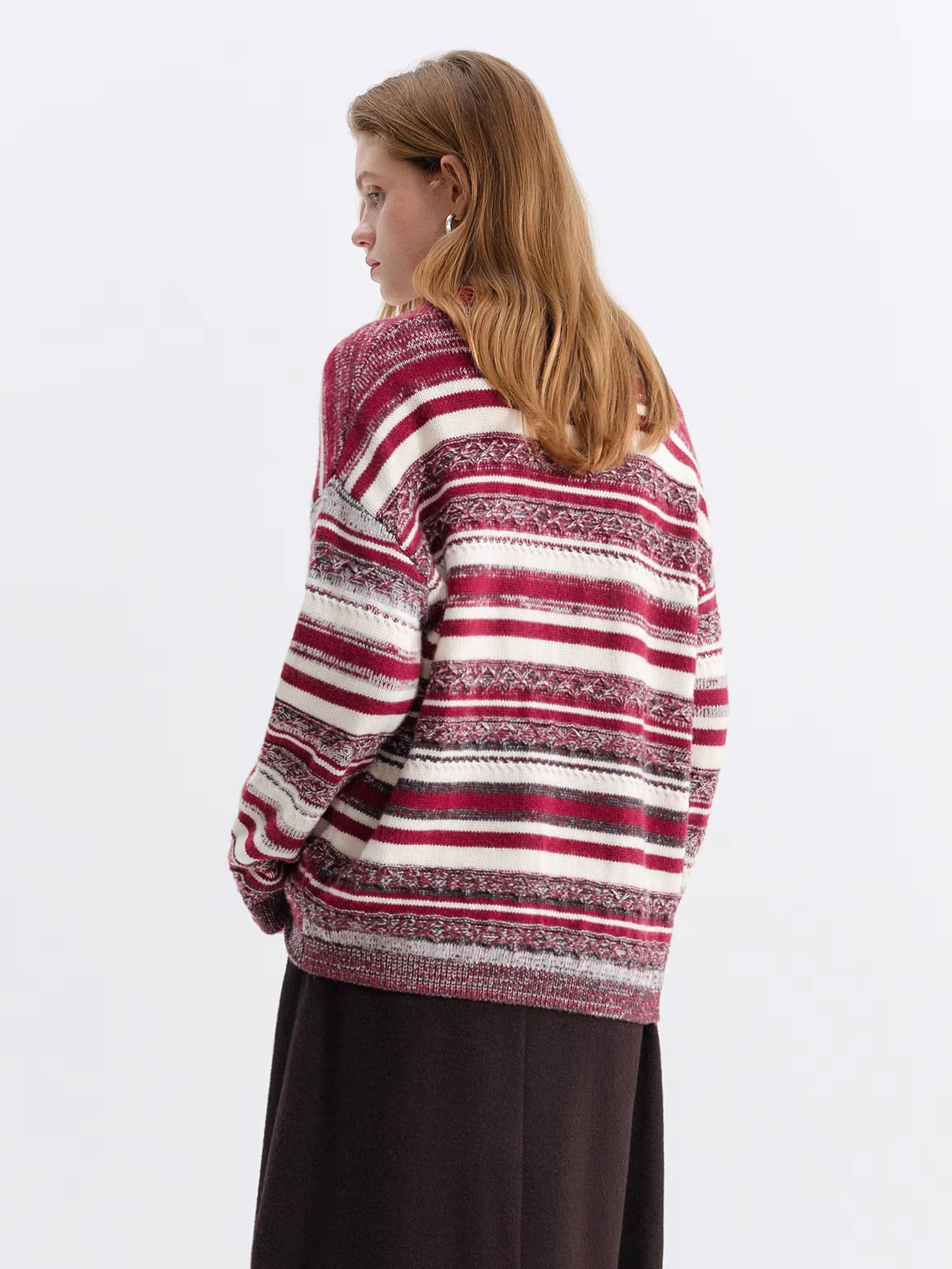 Christmas Sweater Autumn Winter Women Vintage Red Striped Knit Sweater Christmas New Year Cozy Pullover Retro Oversize Top