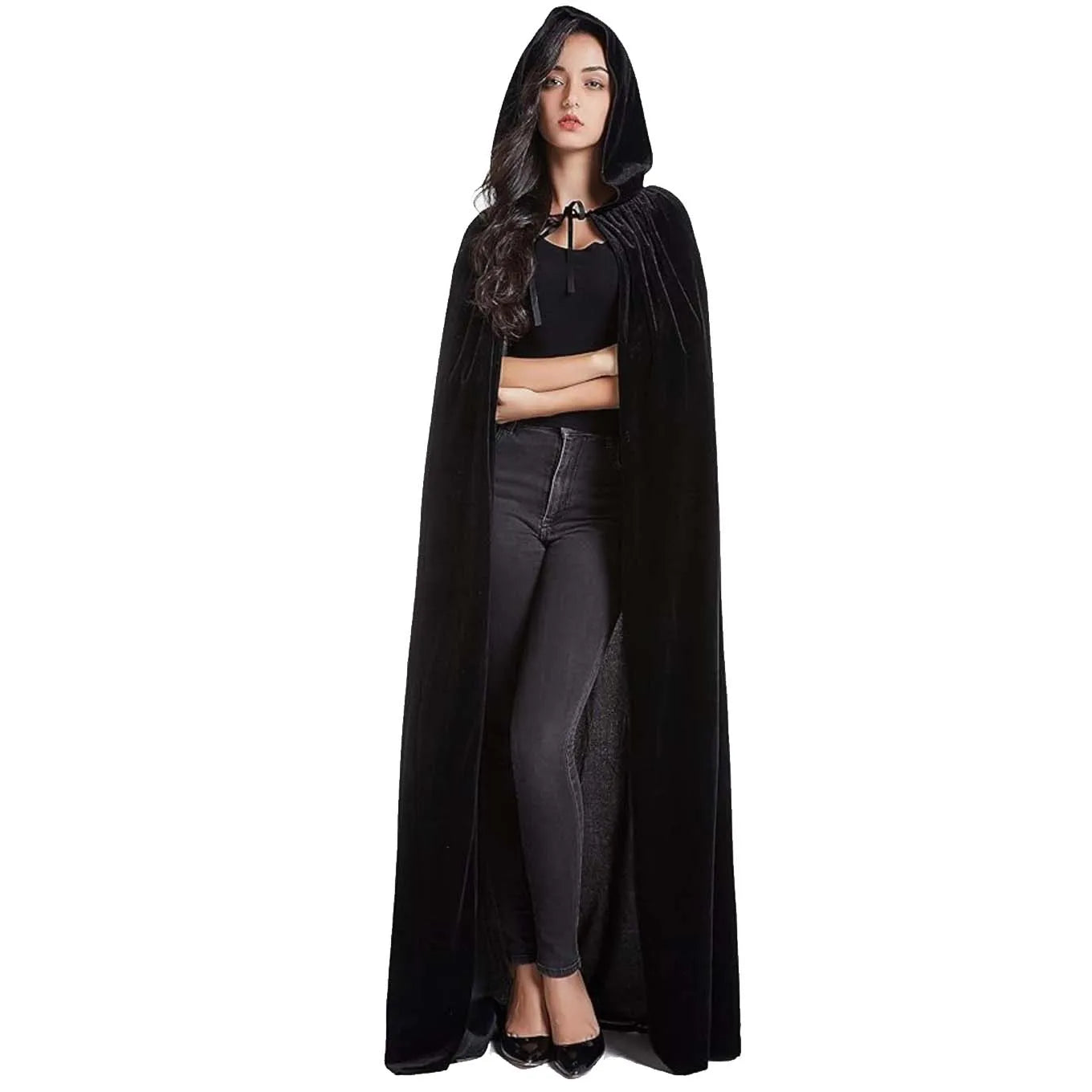 Halloween Pleuche Velvet Cloak Cape Hooded Medieval Costume Witch Wicca Vampire Halloween Cosplay Costume Cape