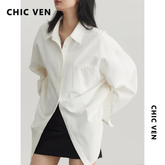 CHIC VEN Women's Shirts Casual Simple Loose Long-sleeved Tops Fashion Woman Blouse Office Lady Coat Spring Autumn Clothing 2023