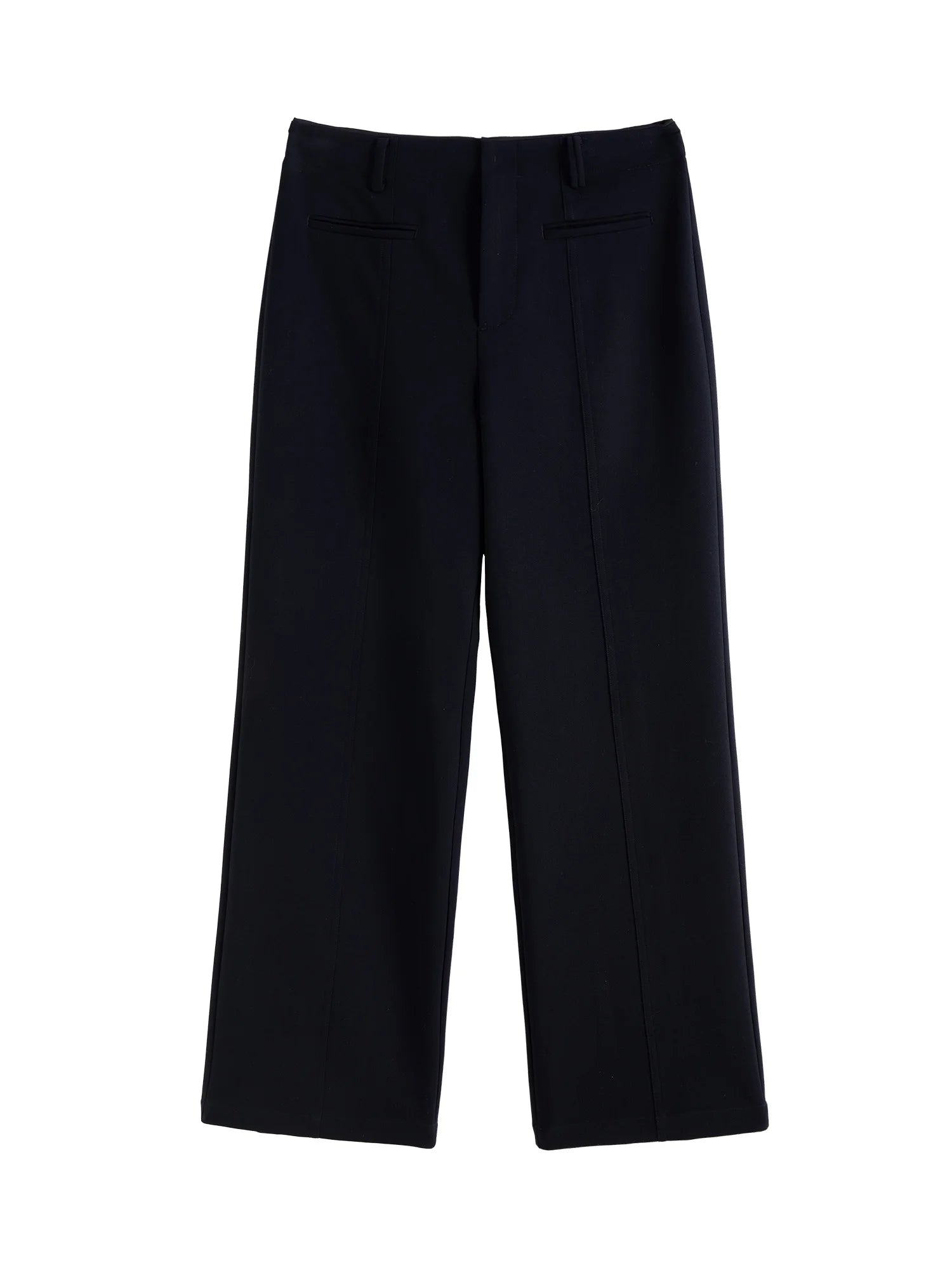 DUSHU Women Black Suit Trouser Winter Thick Straight Full Length Slightly Strech Solid Pants Office Lady Long Trouser 24DS84344