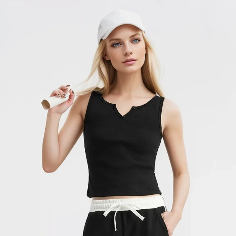 Semir Vest Female Short Knitted Inside Ride High Ladies 2024 Summer New Tight Solid-Coloured Blouse Hundred Temperament