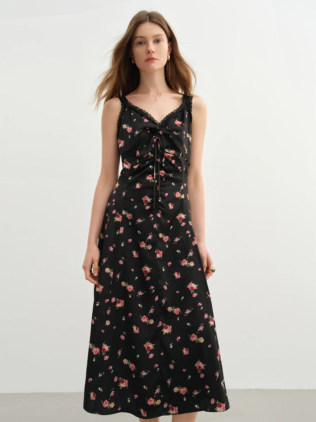 DUSHU Plus-Size Women's【Midnight Rose】 Lace Strapless Dress - 2025 Summer New Arrival Knot Slimming Long Dress