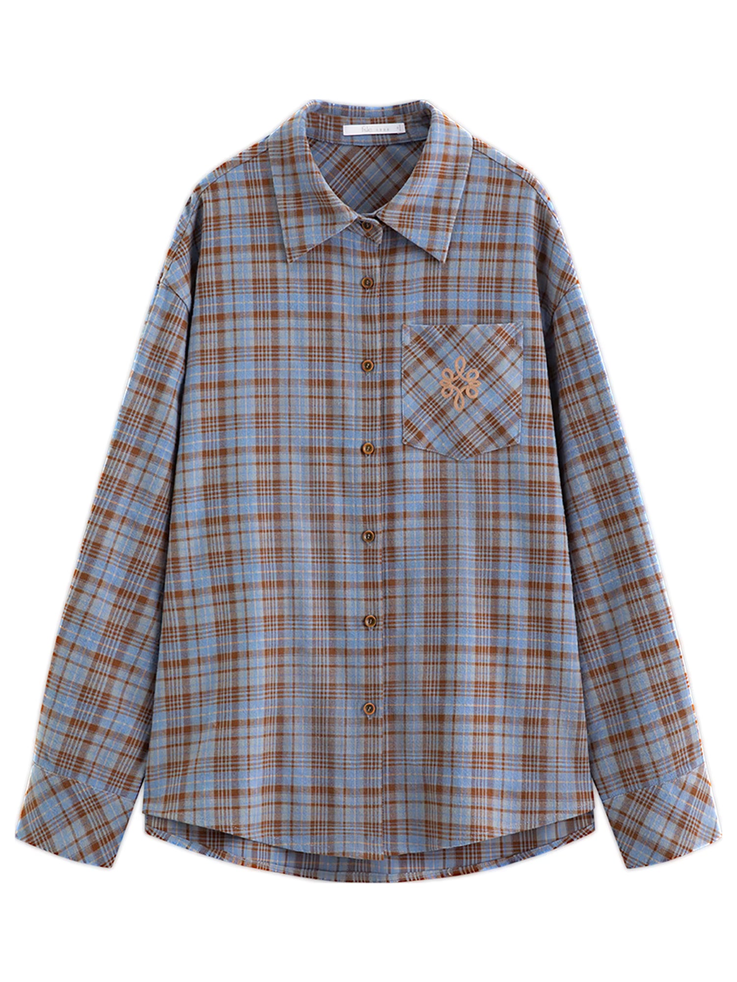 Brushed Plaid Shirt Women's Winter 2025 New Long Sleeve Plaid Retro Embroidery Shirt Classic Leisure Loose Tops