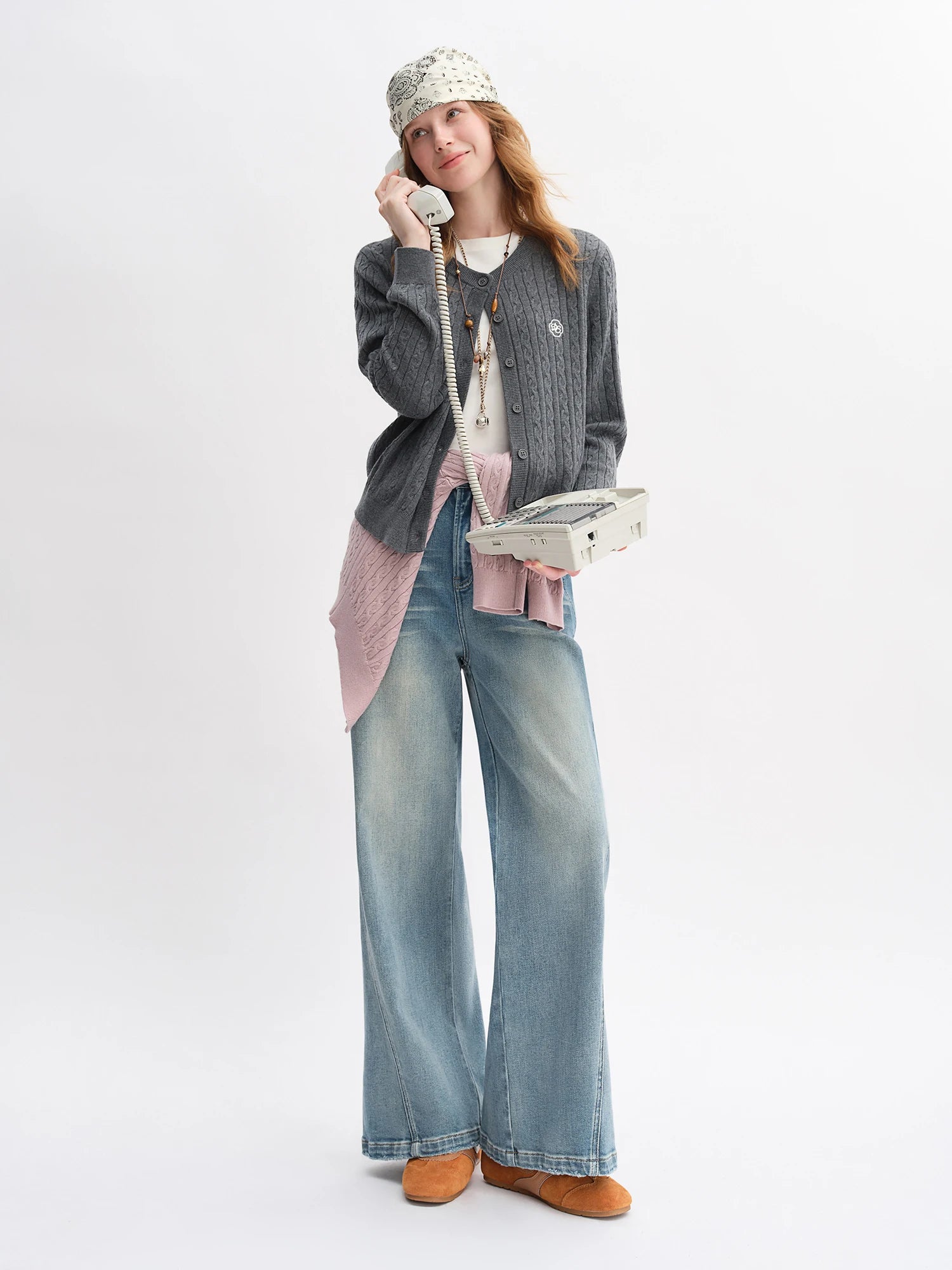 DUSHU 2025 Women's Cable Knit Cardigan - Cloud Knit Multi-Color Boho Chic Lightweight Office Casual Fall Layering Staple