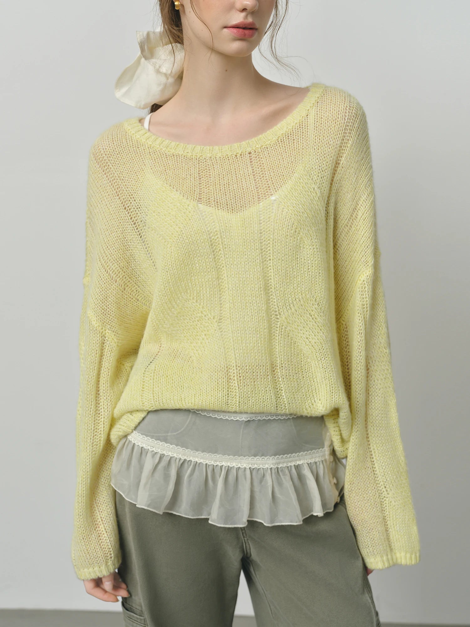 FSLE Alpaca French Lazy Cable Knit Sweater 2025 Autumn New Loose Pullover Sweater