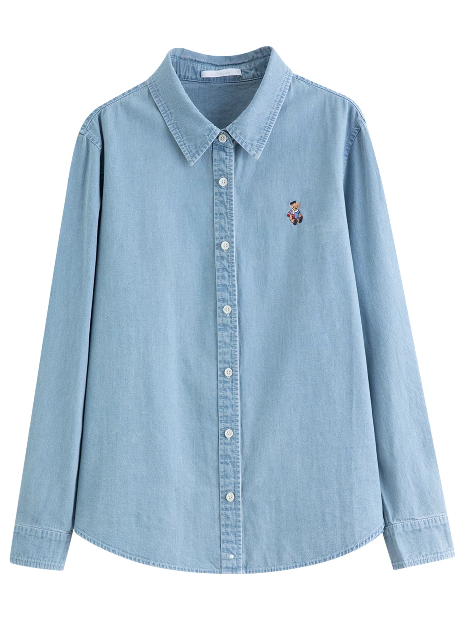 Plus Size Women's Denim Shirt with Bear Embroidery American Retro Style Autumn Winter 2025 Slimming Fit Casual Top Blouse