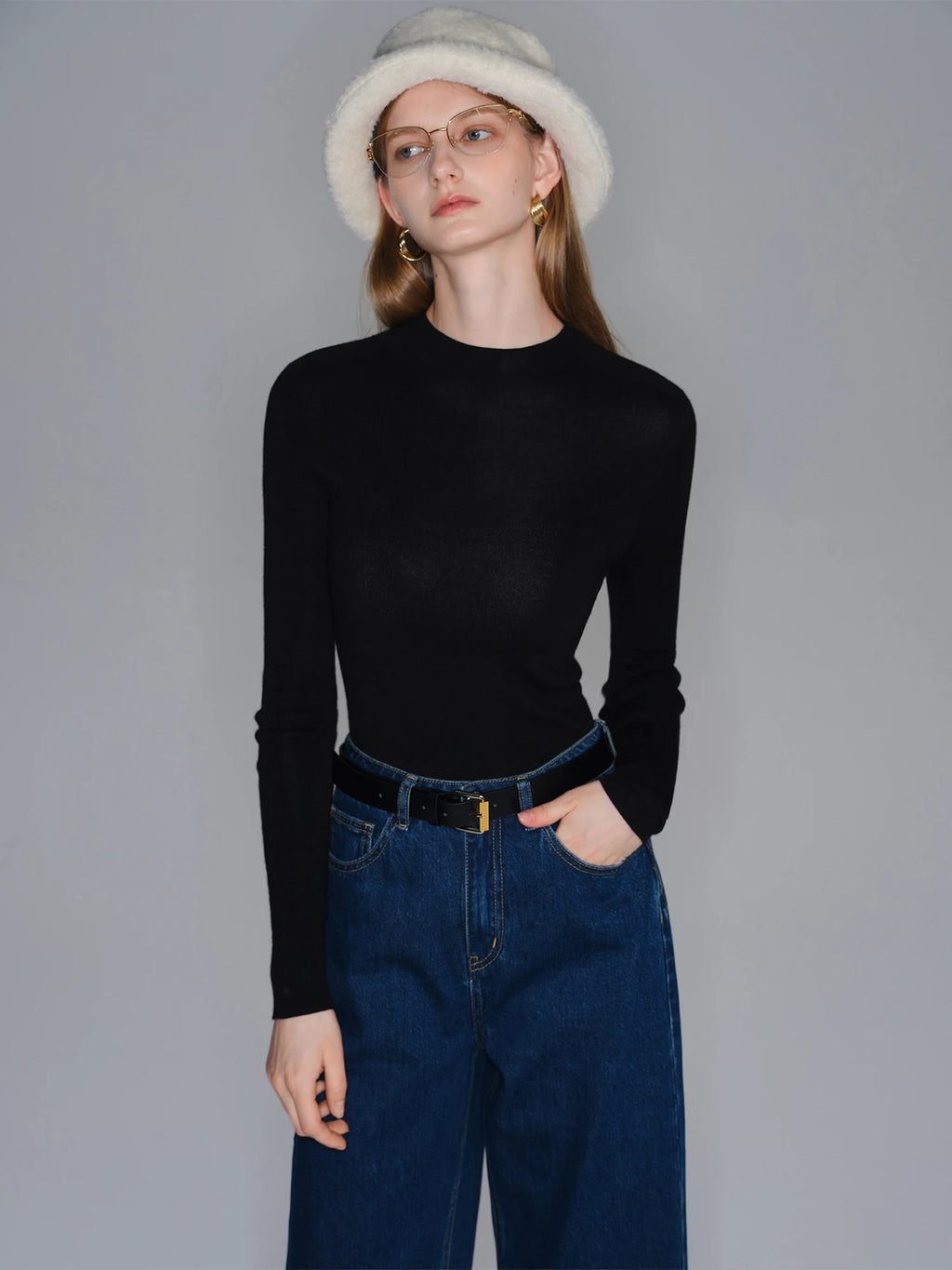 ZIQIAO Wool Sweater for Women Autumn and Winter New 18 Needle Nude Seamless Knitted Bottoming T-shirt