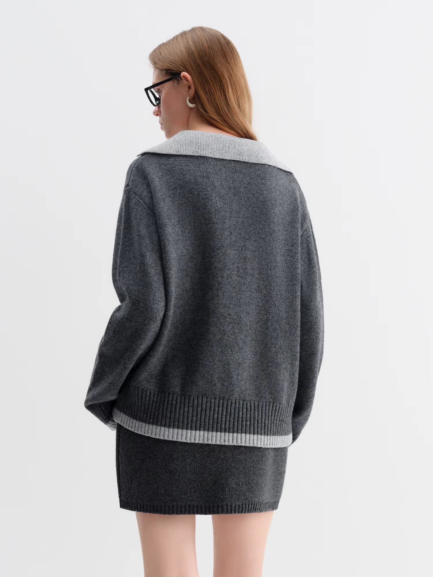 Fake Two-piece Design Pullovers Female Contrast Color Lapel Loose Casual Sweater for Women Winter 2025 New Style