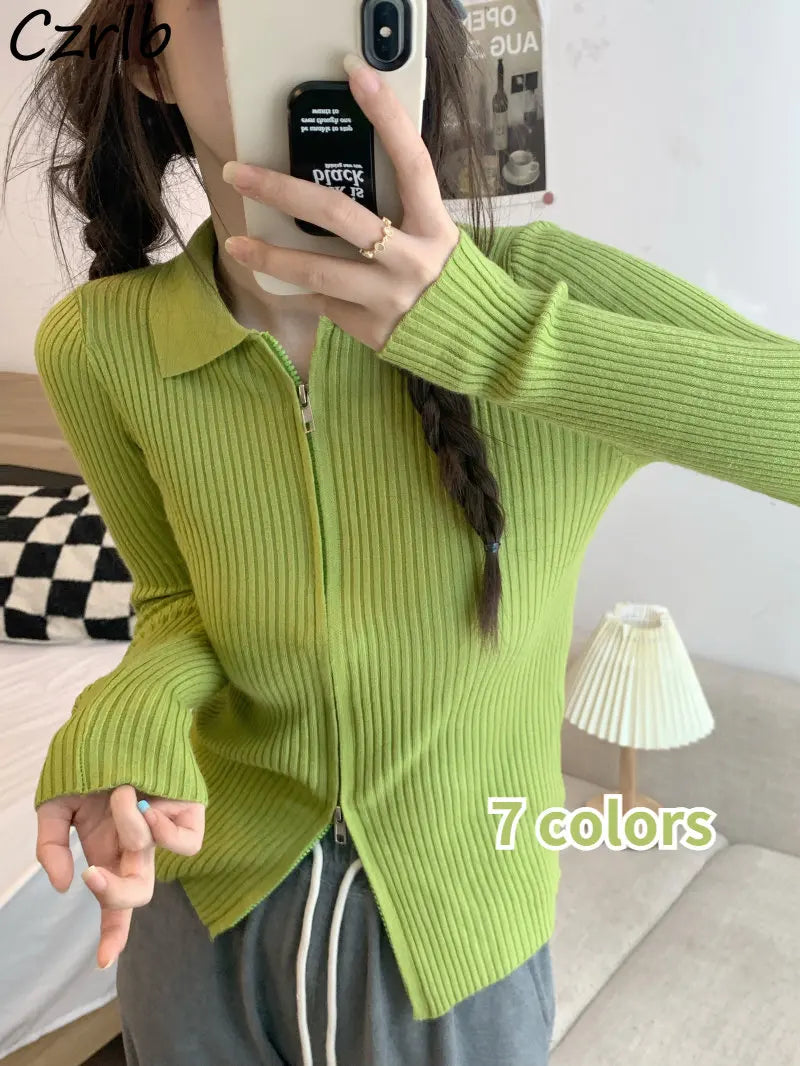 Sweater Cardigans Women Slim Y2k Hotsweat College Young Fashion 2022 Autumn New Design Zipper Cropped Girls Sexy Kpop Korean Ins