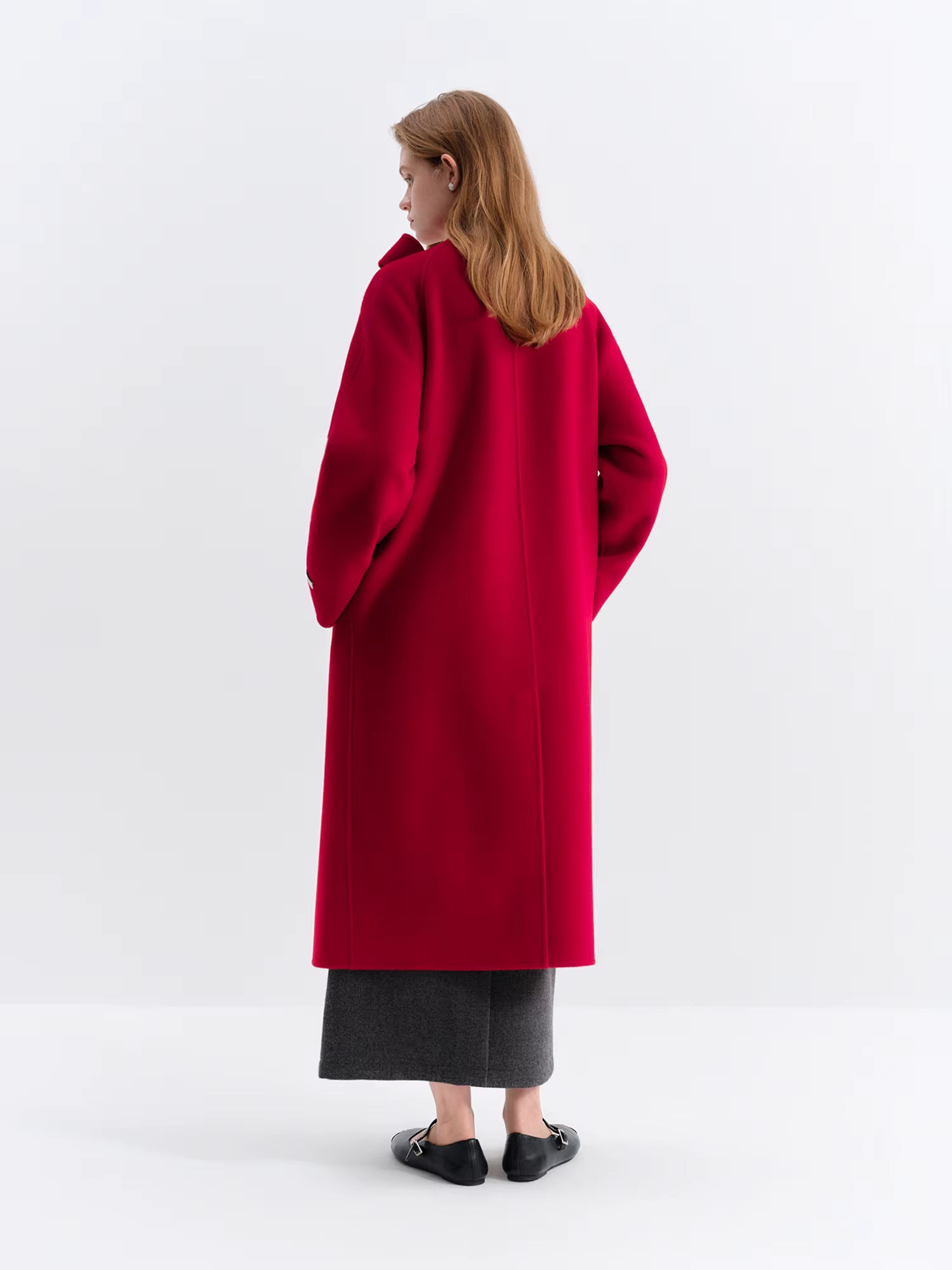 Winter 2025 Women Stand Collar Tie Detail Double Faced Wool Blend Coat - Long Length Elegant Outerwear for Casual Winter