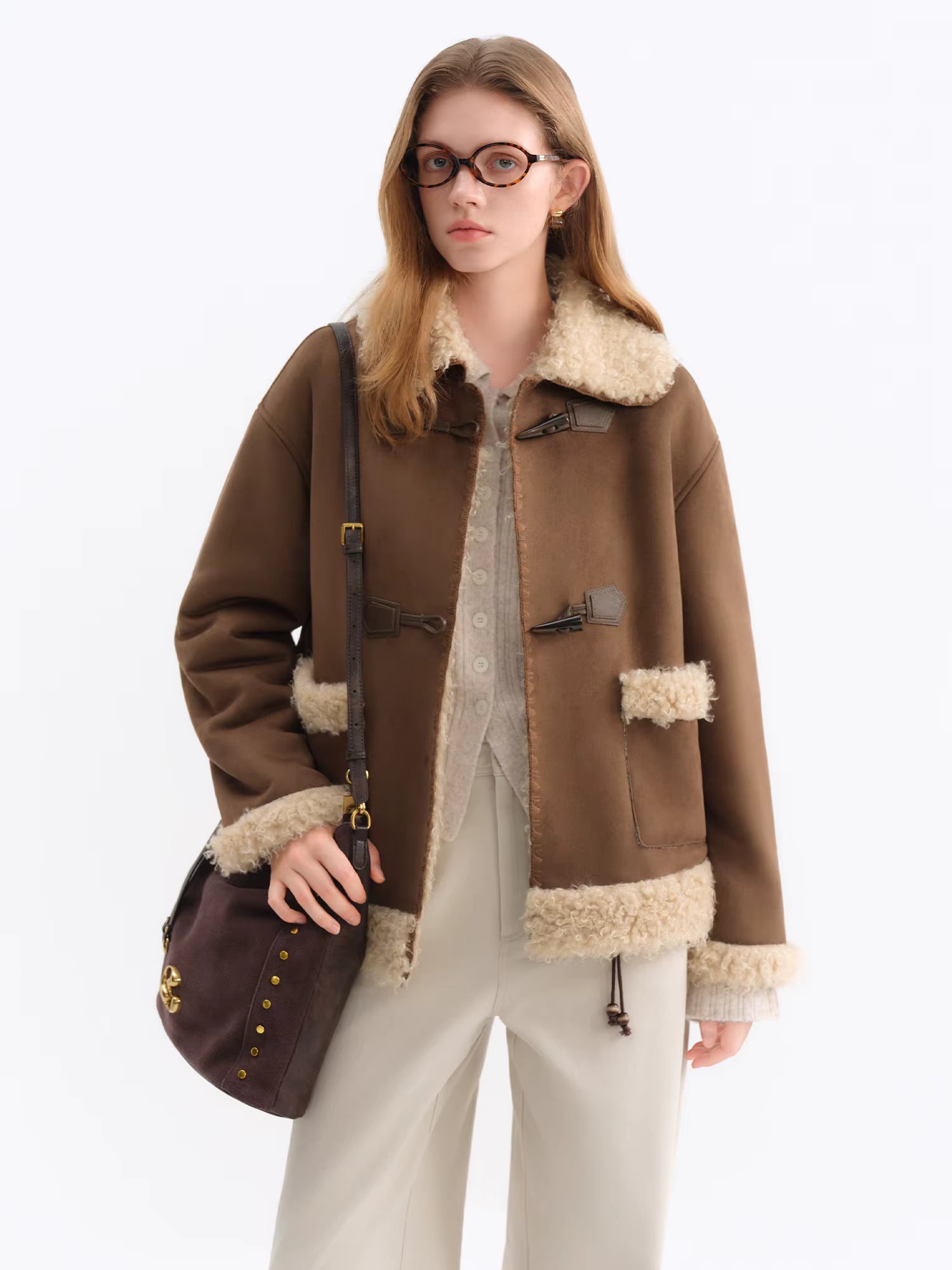 Retro Design Suede Lambskin Coat for Women Winter 2025 New Imitation Fur Jackets Warm American Style Leisure Loose
