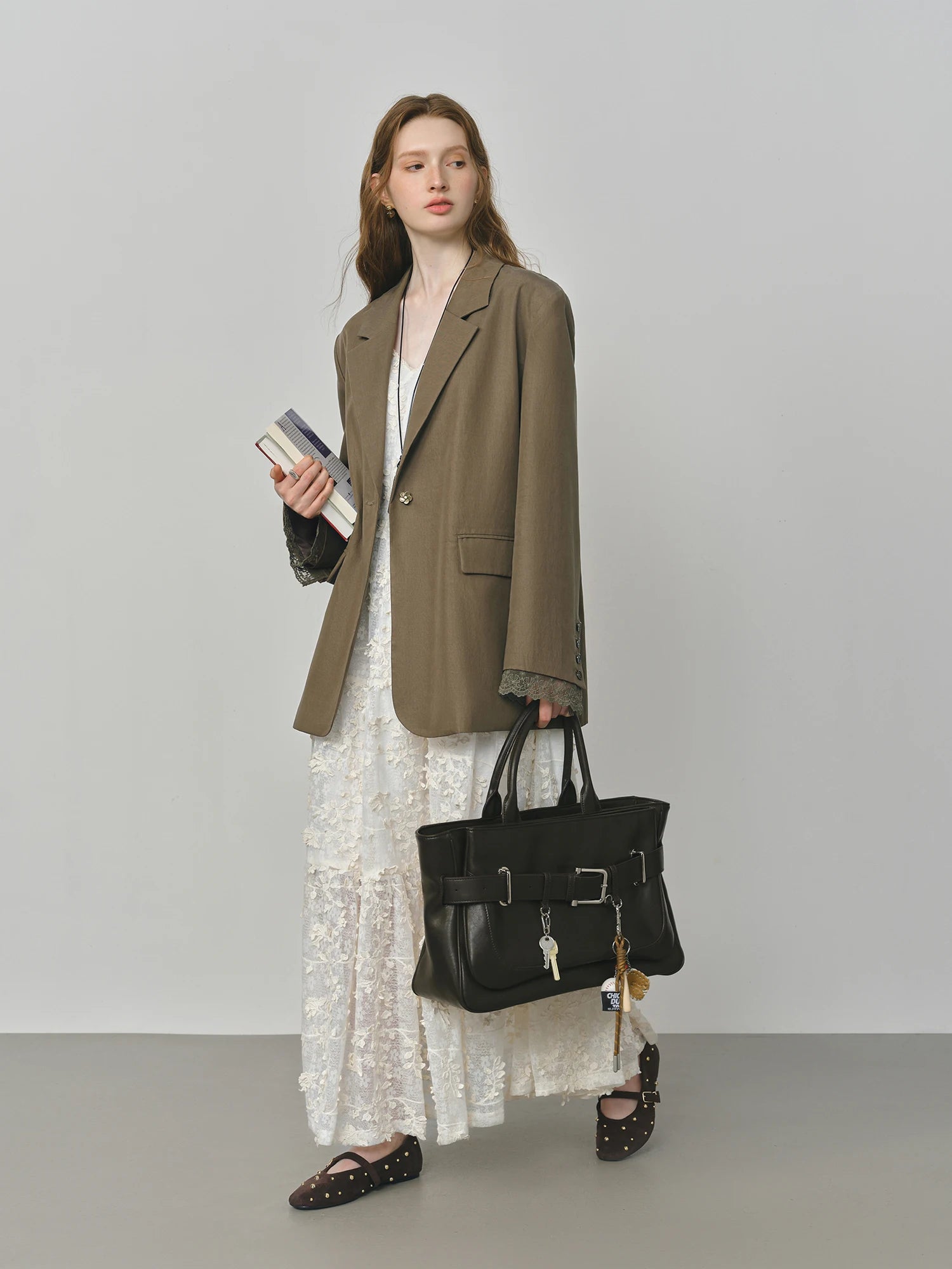 FSLE Design Sensitive French Women's Blazer with Lace Trim 2025 Autumn New Arrival White Suit Blazers