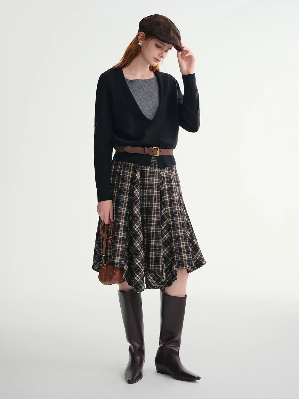 Irregular A-line Skirt 2025 Winter Skirt Women Vintage American Style Plaid Streetwear Leisure Mid-length Y2k