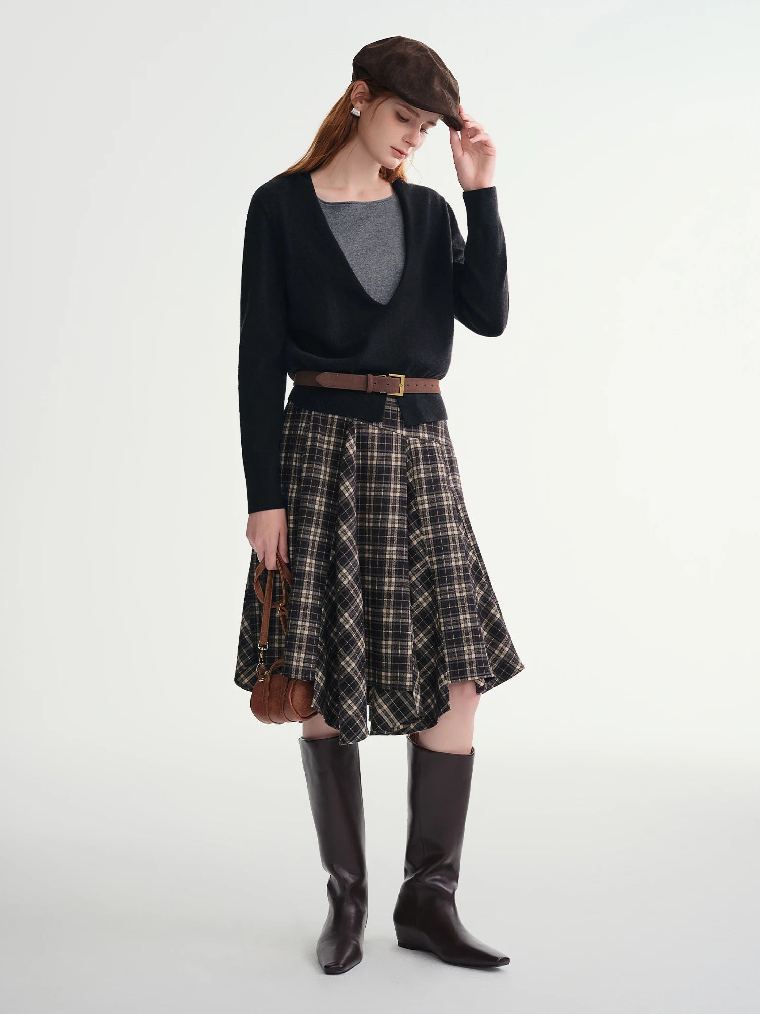 Irregular A-line Skirt 2025 Winter Skirt Women Vintage American Style Plaid Streetwear Leisure Mid-length Y2k