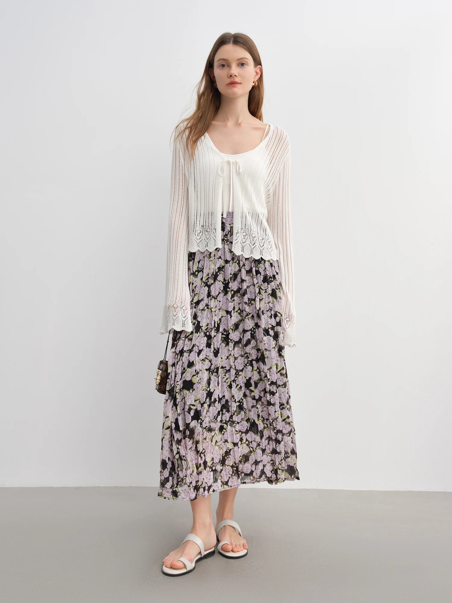 DUSHU Summer 2025 Textured Midi Skirt - Vintage Relaxed Fit Flowy Maxi Skirt with Elastic Waist for Resort to Office