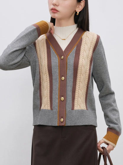 ZIQIAO Mirador Color Collision Knitted Cardigan For Female 2024 AW New Versatile Casual Comfortable Warm Sweater Top 24ZQ94094