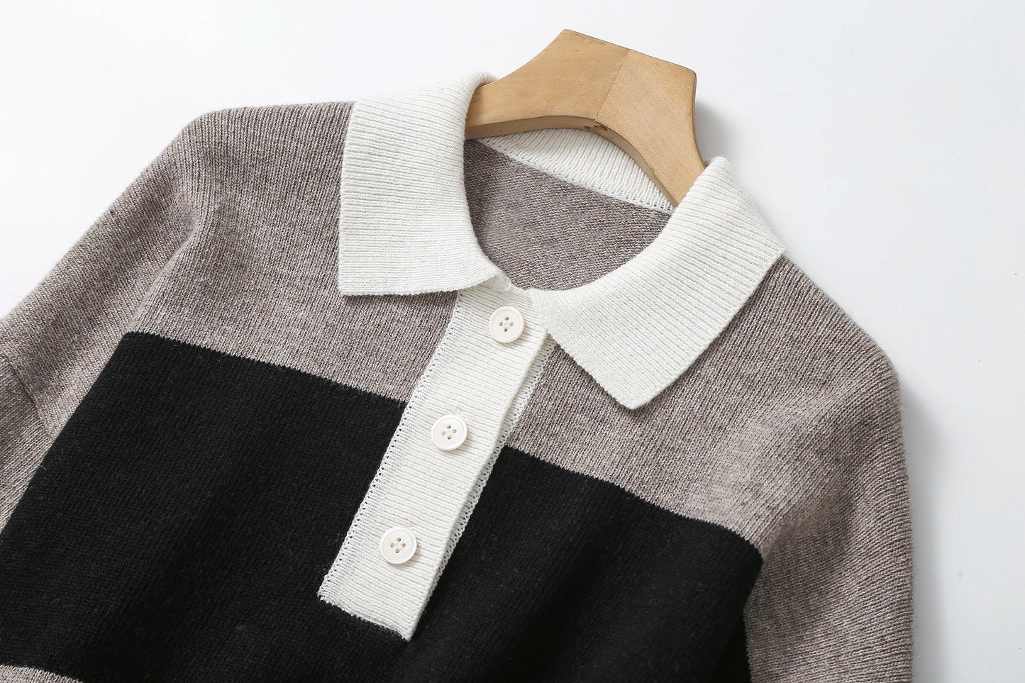 Ethereal MD 2023 autumn new style of Casual slouchy patchwork striped Polo neck striped knitwear