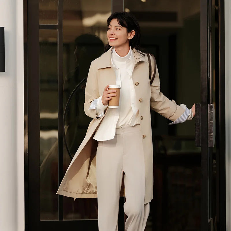Semir Trench Coat Women Long Waist Raglan Sleeve Lapel 2024 New Spring Loose Triple Protection Literary Khaki Coat