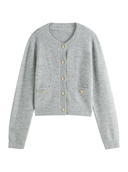 FSLE Round Neck Knitted Cardigan Jacket For Women 2024 Autumn New Design All-match Casual Jacket Tops 24FS13092