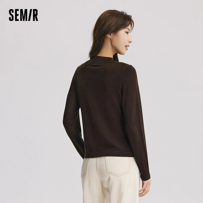 Semir Knitted Sweater Women Solid Color Woolen Sweater Versatile Slimming 2024 New Winter Basic Base Layer Pullover