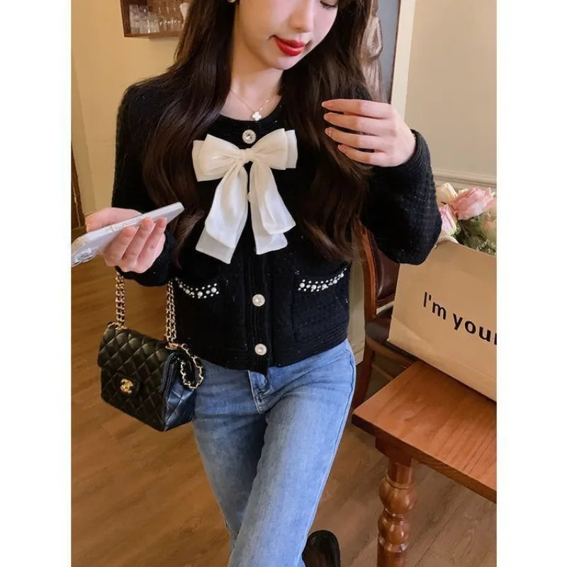 Sweater Knitted Cardigan Coat Design Sense Short Sweater Female Foreign Long Sleeve O Neck Sweater Cardigan Female Tops