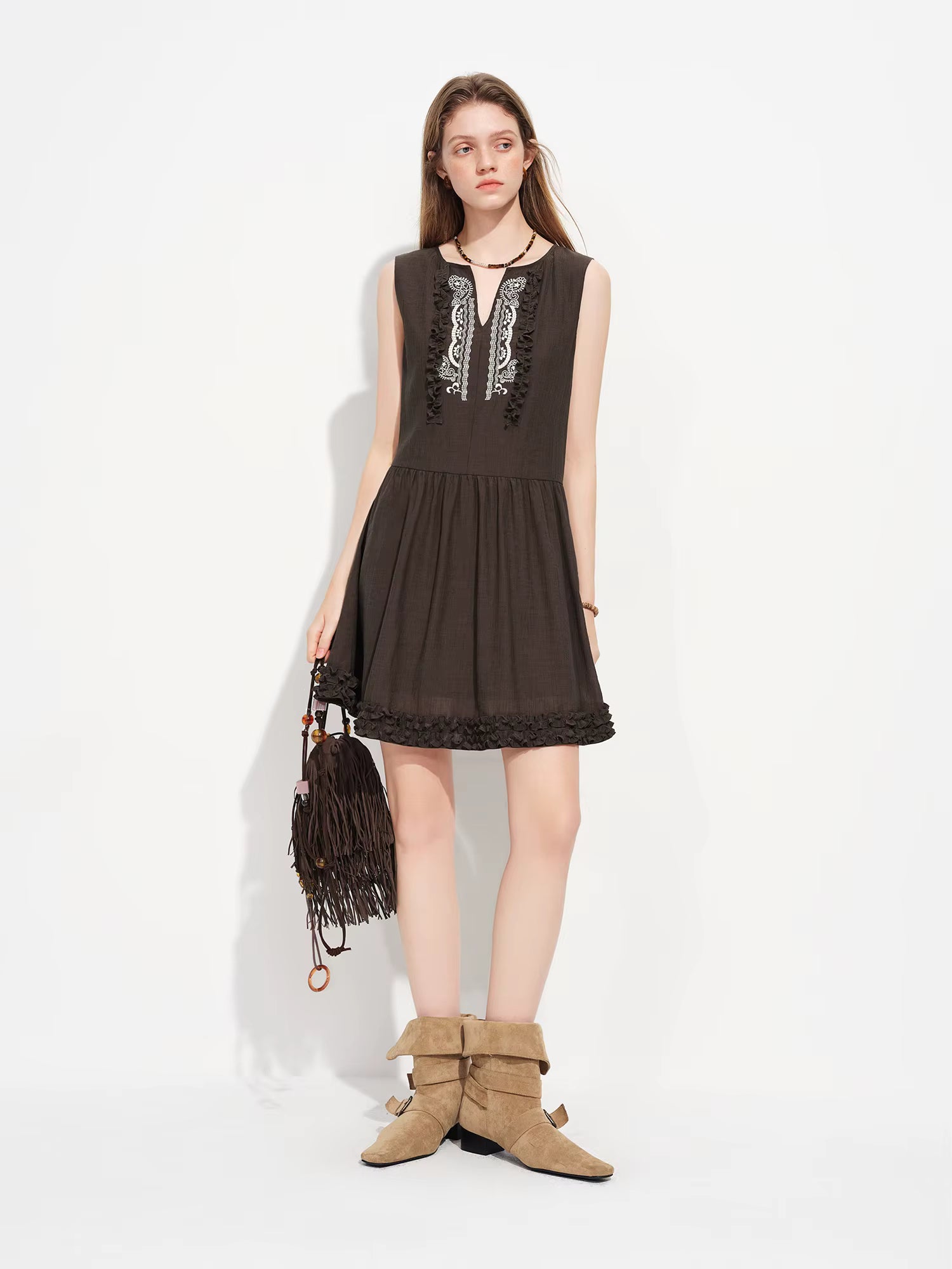 2026 Spring Sleeveless V Neck Paisley Print A-Line Dress Two Convertible Midi/Maxi Dress for Vacation Y2K Coastal Style