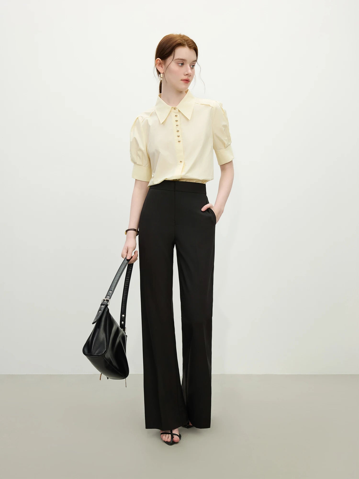 FSLE Elegant Temperament Style Commuting Lapel Short-sleeved Shirt For Women 2025 Summer New Design Formal
