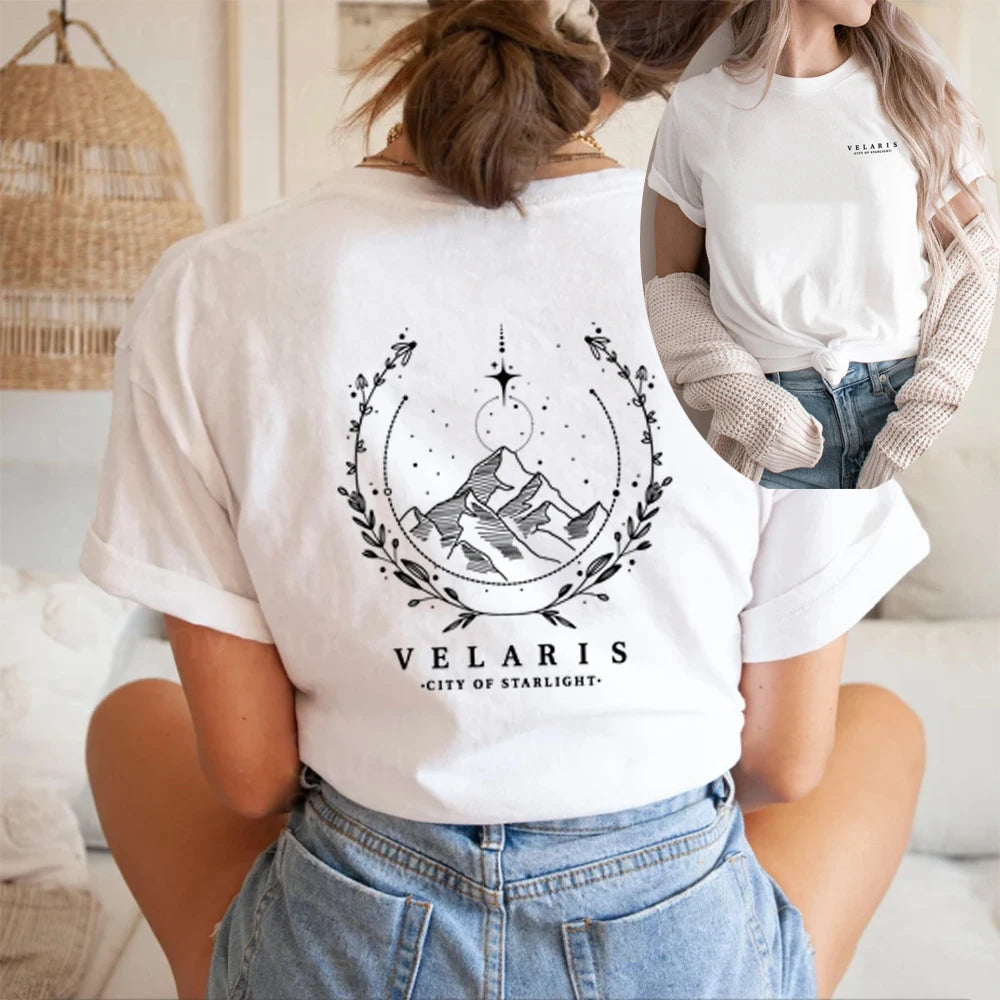 SJM Two Side Velaris T-shirt Feyre's Tattoo ACOTAR Bookish Shirts Men Women Tshirts Short Sleeve Vintage T Shirt Tops SJM Merch