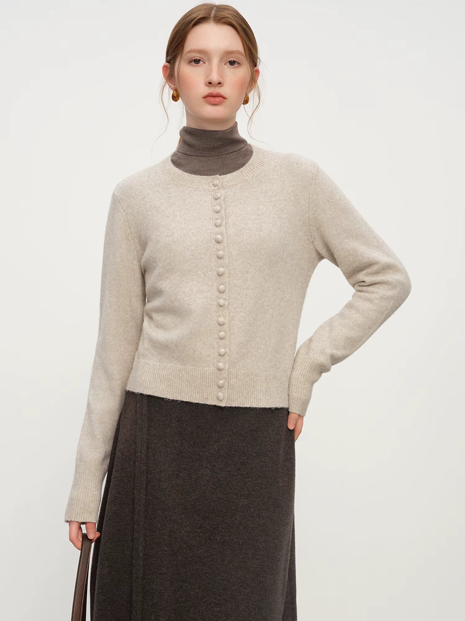 Autumn French Retro Round Neck Wool Blend Knit Cardigan Women 2025 Winter New Arrival Versatile Open Front Coatigan Chic